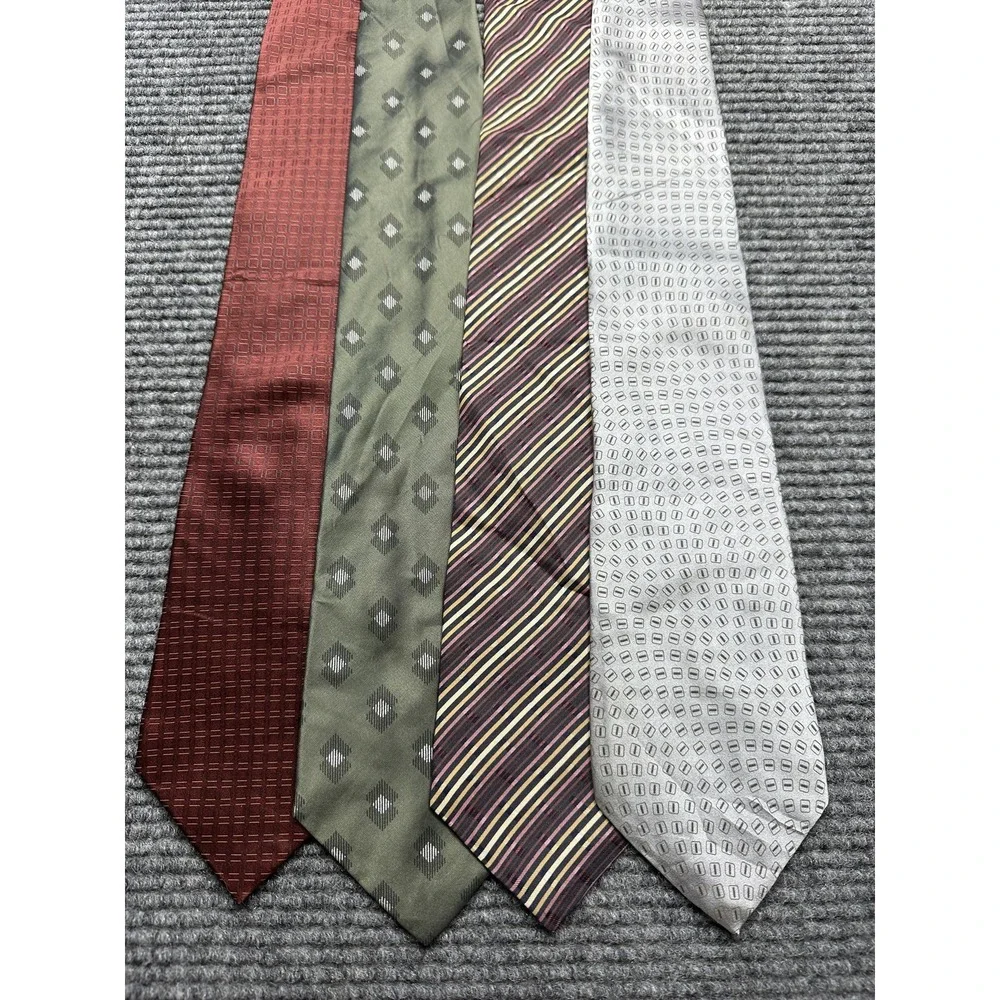 DKNY Ties Mens One Size Lot‎ of 4 100% Silk Striped Geometric Dress Business